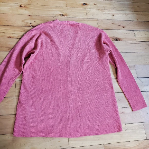 Eileen Fisher Organic Linen Crepe Stretch Boyfriend Cardigan "Coral" - Picture 10 of 10